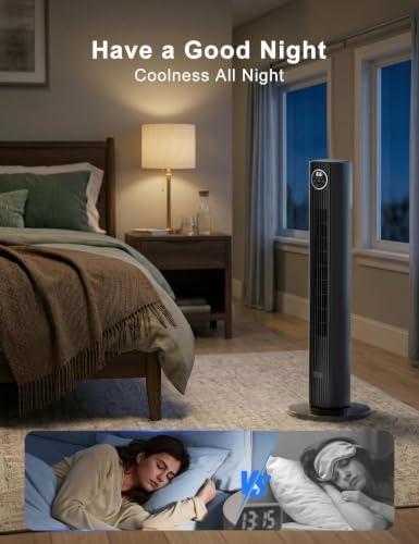 Image of Antarctic Star 85 Oscillating Tower Fan, 36 inch Electric Standing Cooling Floor Fan, 23ft /s High Velocity, 3 Speeds 2 Modes, 12H Timer for Bedroom Home Office, Black