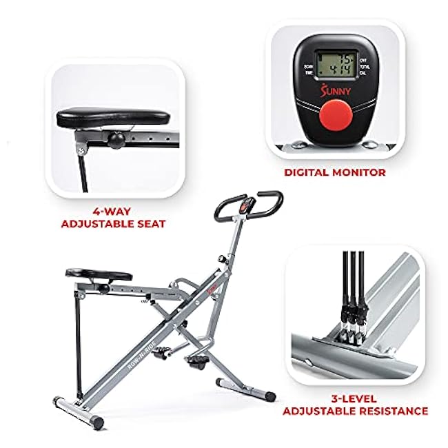 Sunny Health & Fitness Row-N-Ride Squat Machines for Home Glutes and Abs The Assist Trainer Workout Exercise Gym Butt Builder Equipment