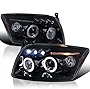 Spec-D Tuning LED Dual Halo Glossy Black Projector Headlights Smoke Compatible with 2007-2012 Dodge Caliber Left + Right Pair Headlamps Assembly