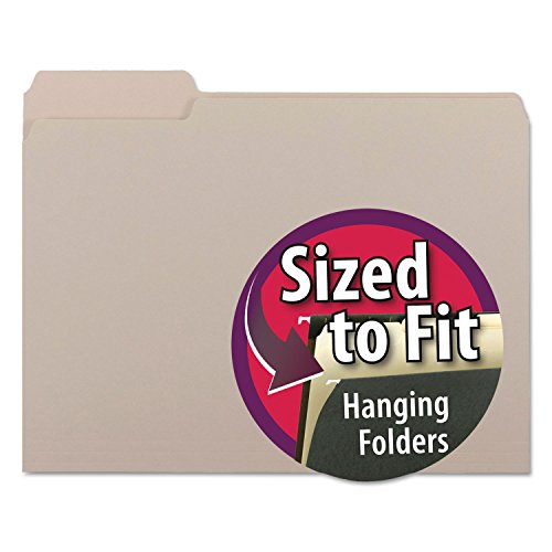 Smead 10251 Interior File Folders 1/3 Cut Top Tab Letter Gray 100/Box
