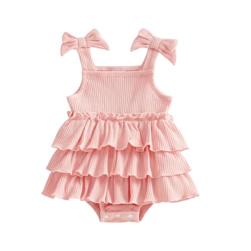 Image of Kuriozud Newborn Baby Girl Summer Clothes Ruffle Bow Dress Romper Jumpsuit One Piece Outfit Cute Infant Girl Clothing