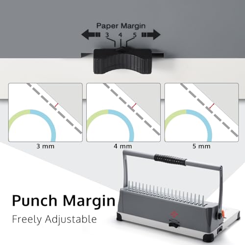 Image of OFFNOVA Binding Machine, 21-Hole 450 Sheets Paper Comb Binding Machine for Letter Size / A4 / A5 Paper, Easy to Punch Handle, Adjustable Margin, Book Binder with 100 PCS 3 /8'' Comb Binding Spines