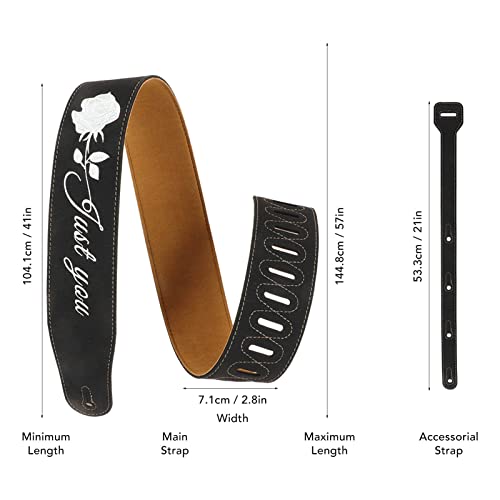 Sangle de guitare en cuir nubuck Pilipane avec broderie élégante