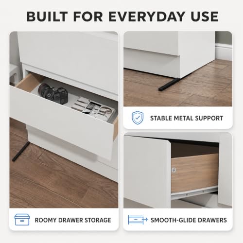 Image of Loomie 9 Drawer White Dresser with Charging Station