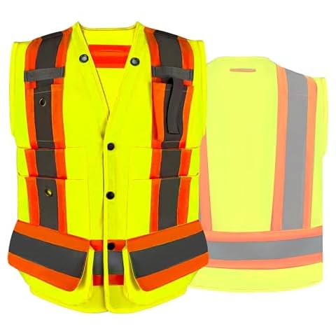 JHPAZUJA Hi Vis Reflective Safety Work Vest for Men, Yellow Orange Surveyor Security Vest with Pockets Class 2(Yellow, 2XL) Cover