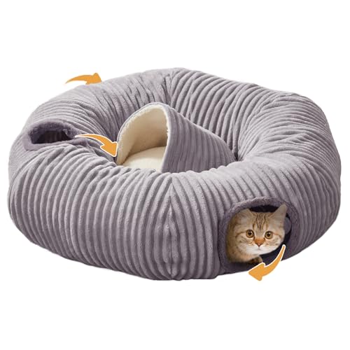 Cat Tunnel Bed for Indoor Cats,Cat Donut Tunnel Toy with Washable Circle Cushion,Blackout Tent, Multifunctional Playground Toys Hideplace for Kitty, Kitten, Rabbit,Ferret