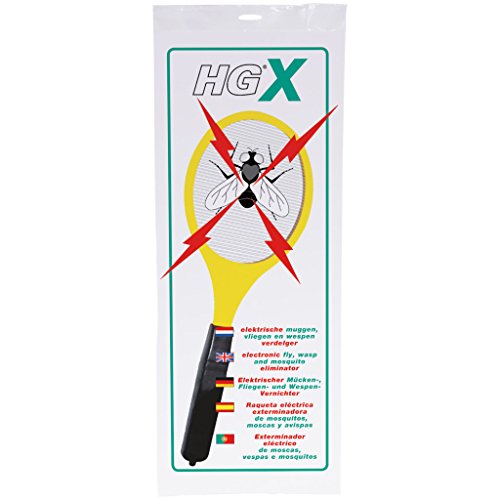 HGX Raqueta Eléctrica Exterminadora de Mosquitos, Moscas y Avispas, Homologación de Seguridad, Pilas Incluidas, Seguro para Niños