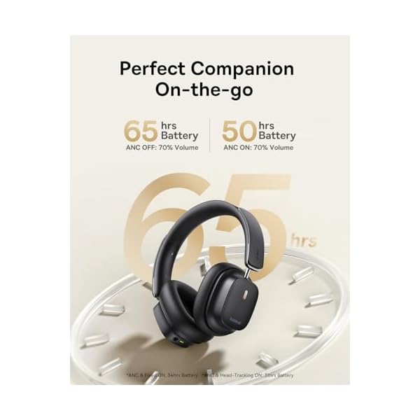 Baseus Bowie 30 Max Active Noise Cancelling Headphones, Head Tracking Spatial Audio, LDAC Hi-Res Wireless Sound, 65H Playtime, Comfort Fit, Clear Calls, App Control, Bluetooth 5.4 Headphones Over Ear - Image 6