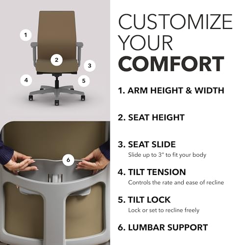 Image of HON Ignition 2.0 Mid Back Task Chair, Spectrum Mesh, Advanced Synchro-Tilt Control, Office Chair with Lumbar Support, Height and Width Adjustable Arms, Titanium Frame, Quicksand