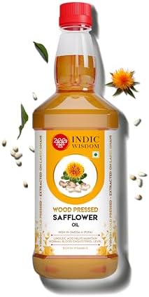 IndicWisdom Wood Pressed Safflower Oil 1 Liter (Cold Pressed Safflower Oil - Extracted on Wooden Churner)