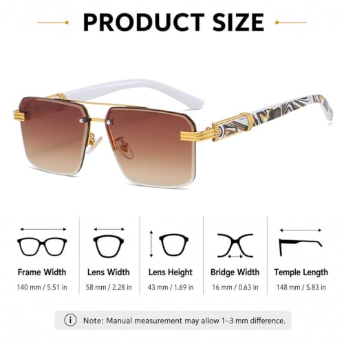 Image of Aviator Sunglasses for Men Women Half Frame Vintage Shades UV400