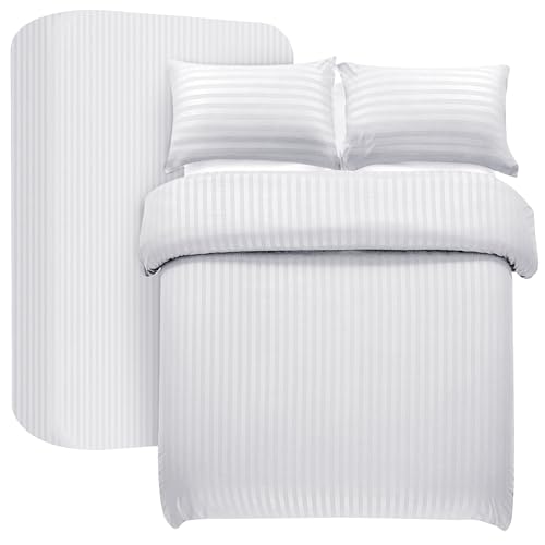 My home store Parure de lit 4 pièces en microfibre brossée douce avec housse de couette de 30 cm de profondeur et 2 taies d'oreiller - Blanc King Size