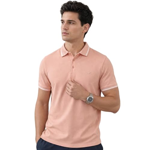 Image of NOBERO Men's Travel Polo T-Shirt | Premium Cotton Stretch Fabric | Anti-Odor & Water-Repellent | UPF 50+ Sun Protection | Regular Fit Polo Collar Casual Wear