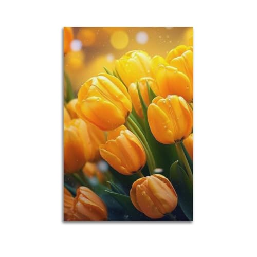 Poster tulipes jaunes ZHOUKEG décoration murale fleurie grand format 60 x 90 cm