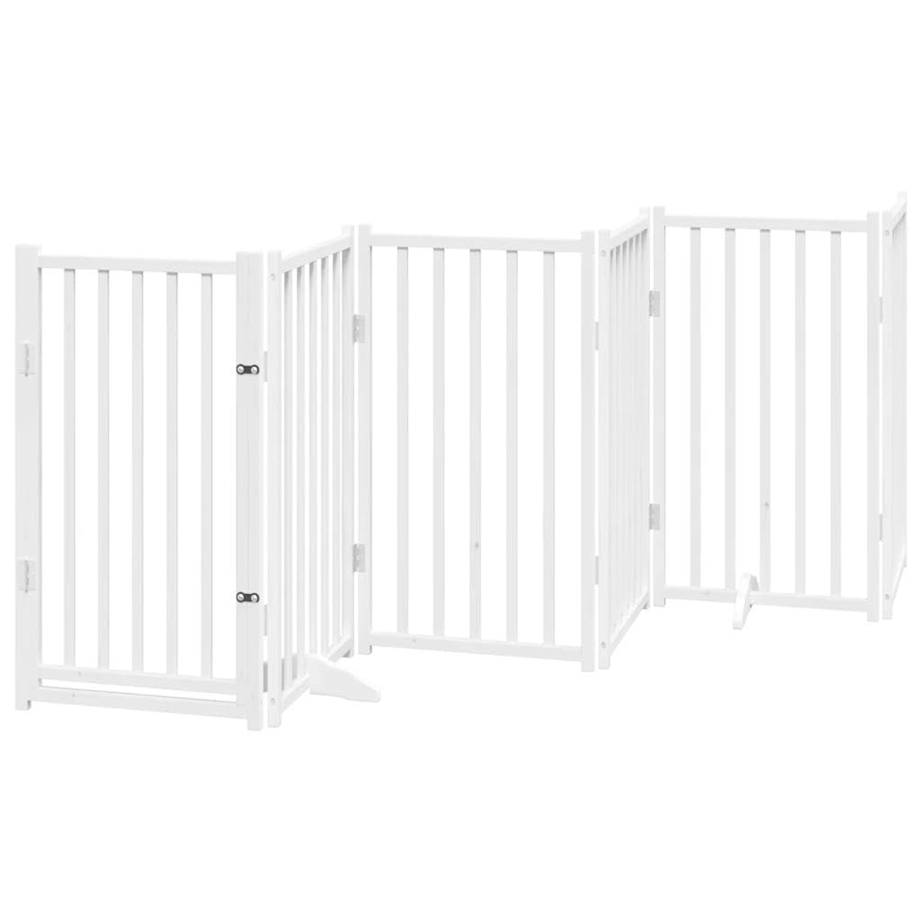 Homgoday Barrera para Perros,Barrera de Seguridad para Perros Mascotas,Valla Perros Interior Puerta para Perros Plegable 9 Paneles Madera álamo Blanca 450cm