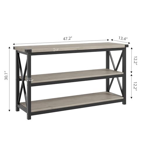Industrial Long Console Table, 47 Inch 3-Tier Entryway Table with Storage Shelves, Rectangular Sofa Table for Entryway, Entry Table for Entrance, Hallway, Living Room, Bedroom (Gray, 47 in)