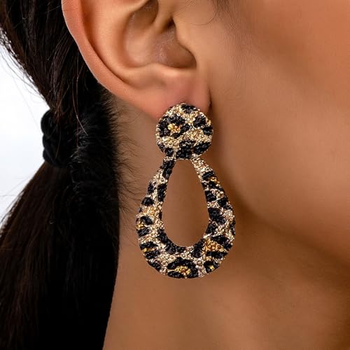 Leopard Print Earrings for Women Brown Geometric Teardrop Drop Dangle Earring Vintage Irregular Statement Fashion Party Jewelry Long Rectangular Quadrilateral Personalized Earring3