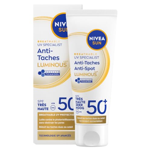 NIVEA SUN Fluide UV visage Luminous 630 FPS 50+ (1 x 40 ml), Protection solaire anti taches à la formule légère et non grasse, Soin visage anti-âge...