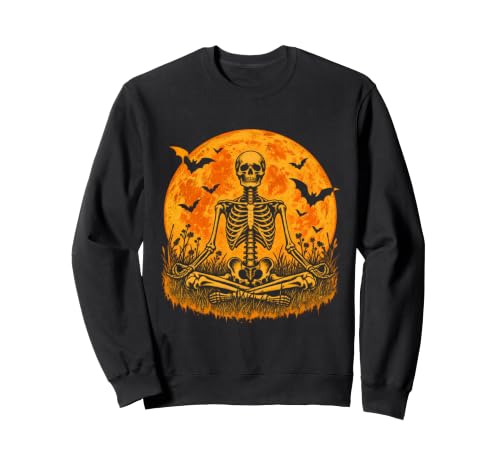 Halloween Skeleton Meditation Yoga Full Moon Retro Horror �g���[�i�[