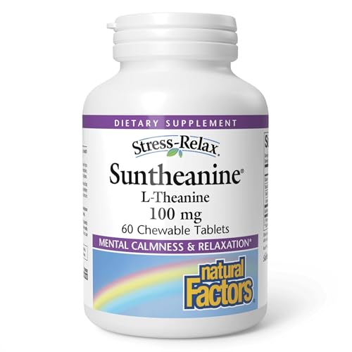 Natural Factors Suntheanine L-Theanine 100 mg - Health Supplement for Calm Outlook - L-Theanine Supplement Supports Relaxing Sleep & Aids Against Drowsiness - 60 Chewable Tablets (30 Servings)