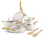 GreenPan Swift 12-Piece Ceramic Nonstick Cookware Set, PFAS-Free, Hard Anodized for Durable Performance, Bamboo Utensils, Oven/Broiler Safe to 600°F, Dishwasher Safe, Cream