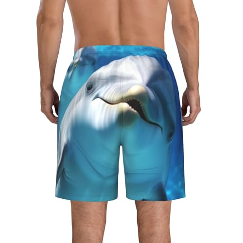 Dolphin with a Smile Men's Swim Trunks Quick Dry Board Shorts with Pockets Casual Drawstring Beach Shorts3