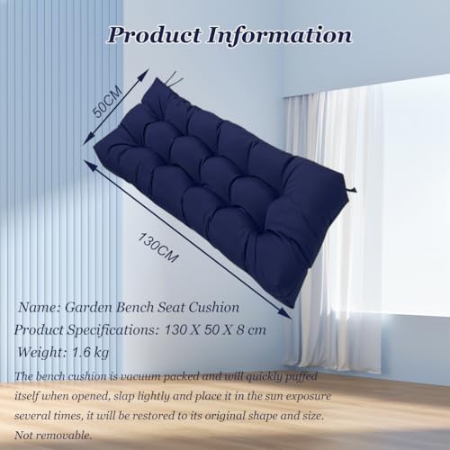 Cojín para banco de jardín impermeable de 130x50 cm con estampado de hojas 8