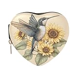 Sevdomey Joyero de piel sintética con diseño de colibrí con girasoles y corazones para mujeres y niñas, con forro de terciopelo, estuche portátil de almacenamiento de joyas para anillos, aretes