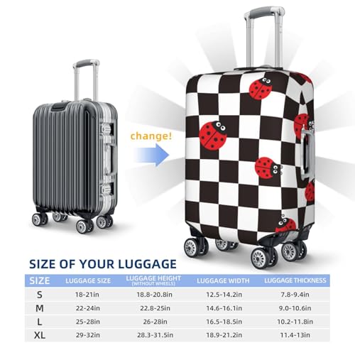 Ladybugs Of Black And White Checkers Print Luggage Cover For Suitcase,Washable Elastic Travel Suitcase Protector With Zipper Closure And Bottom Buckle – Fits 18-32" Luggage-Medium4