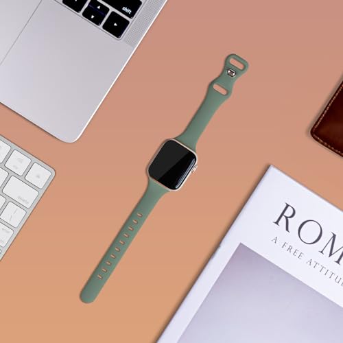 Image of Thin Silicone Band Compatible with Apple Watch 41mm 38mm 40mm 46mm 45mm 42mm 44mm, Slim Narrow Replacement Sport Strap Wristband for iWatch Series 11 10 9 8 7 6 5 4 SE Ultra 3 2 1 Women Men