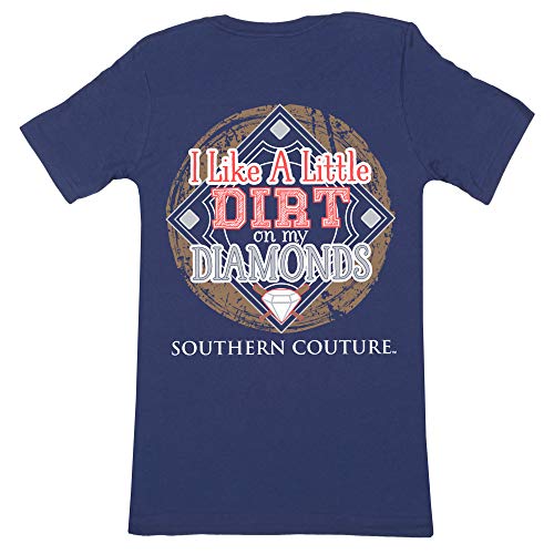 Southern Couture SC Classic Dirt on My Diamonds Ball Field Womens Classic Fit T-Shirt - Metro Blue - Blue - XX-Large