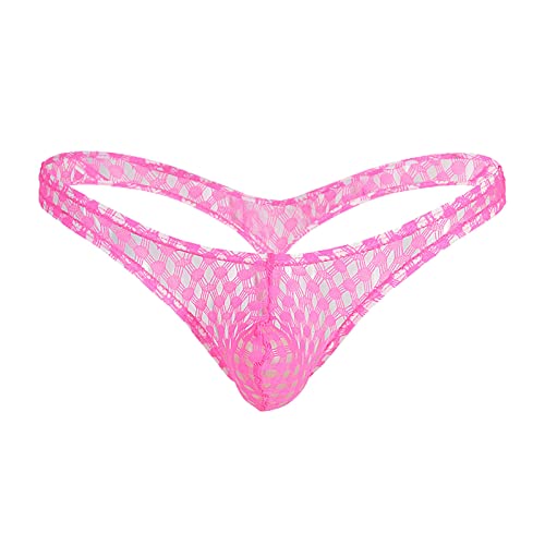 Bragas tanga con agujero para el pene para hombre, encaje de malla, transparente, transpirable, sexy, moda para hombre, Rosa., XL