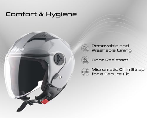 Image of Vega VO-05 Clark ISI Certified Open Face Motorcycle Helmet with High-Impact ABS Shell, Scratch-Resistant Visor, Comfortable Breathable Inner Padding & Secure Strap - Athena Grey - M
