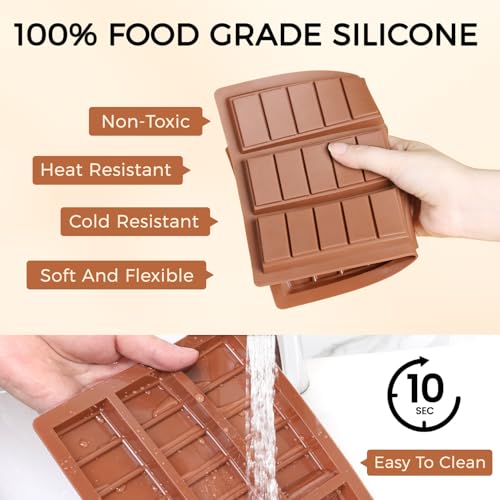 Image of Chocolate Molds, Non-Stick Chocolate Bar Mold, Food Grade Silicone Deep Mold for Dubai Chocolate Bar Pistachio, Snacks - Set of 3
