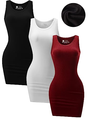 Image of Chongbaijia 3 Pack Summer Dresses for Women 2026 Ribbed Crewneck Tank Top Dress Sleeveless Sundress Basic Bodycon Mini Dress
