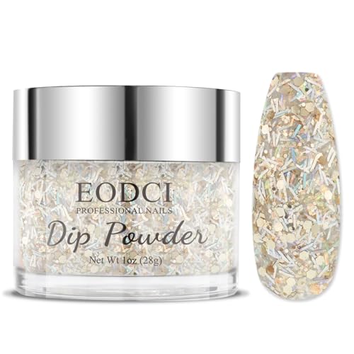 EODCI Nail Dip Powder Colors, Gold Glitter Mix Color Dipping Powder - Long Lasting Dip Nail Colors lasted 28 days - No UV/LED Lamp Required - Nail Starter Manicure DIY For Professional 1oz