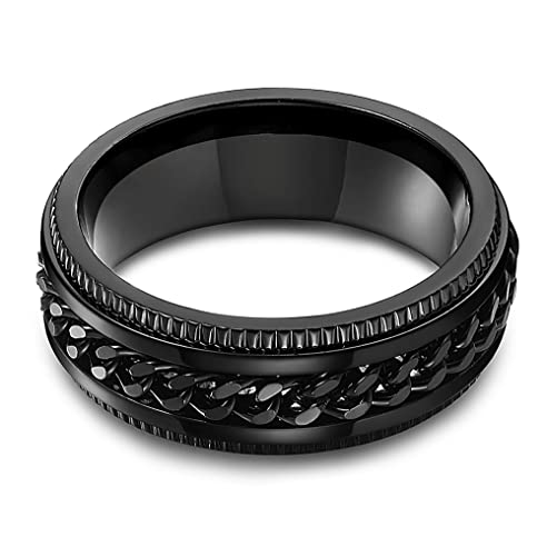 VQYSKO Black Intertwine 8mm Spinner Ring Stainless Steel Fidget Ring Anxiety Ring for Men, Size 7-12 (Black, 7)