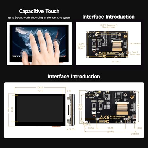 Image of KLAYERS LUCKFOX DSI Display for Pi 5 /4B /CM4 /CM3 Support 3D Printing, Capacitive Touch 800x480, Toughened Glass LCD Panel for Raspberry Pi 5