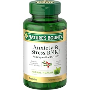 Nature’s Bounty Stress Relief, Ashwagandha KSM-66, Supports Occasional Stress Relief, Dietary Supplement, 2 Tablets per Day, Vegetarian Tablets, Gluten Free, 90 Ct