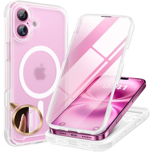 Miracase iPhone16 ケース MagSafe対応 スマホケース いPhone16 用 カバー 9H 強化ガラス 360°保護 全身バンパー保護ケース 6.1インチ フルカバー ワイヤレス充電対応 マグセーフ対応 マグネット搭載 マットクリア