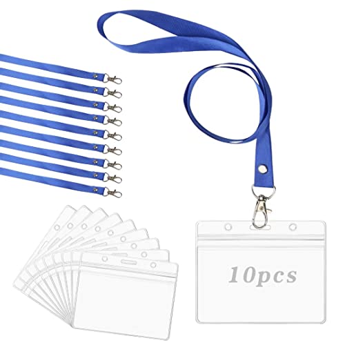 EDATOFLY 10 Pcs Badge Holder with Lanyard, Badge Card Holders ID Card Holders with Neck Lanyard Strap Name Tag Holders Clear Badge ID Card Holders Plastic Name Card Holders