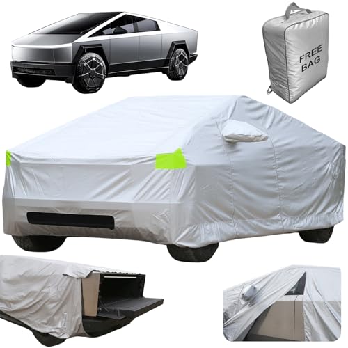 Image of Car Cover for Tesla Cybertruck with Storage Bag and Windproof Bands, Outdoor Full Car Cover for All Weather, Fit for Cybertruck Accessories, UV Protection Snow Hail Protector Cover