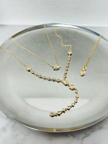 Anizoxy Water Drop Pear Marquise Asscher Cut Zircon Pendant Stacked Necklace Simple And Fashionable 18K Gold Plated Copper Multi Layered Zircon Necklace thumb #8