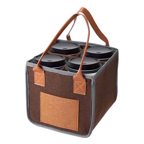 IGNPION Portabebidas para 4 tazas con asa, bolsa para bebidas calientes o frías, transportador de café para viajes y entrega a domicilio