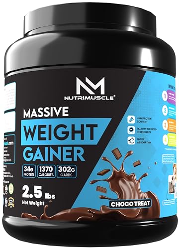 Nutrimuscle Massive Weight Gainer - 2.5 lbs - 1.134 Kgs - Choco Treat Flavour For Weight & Mass Gain