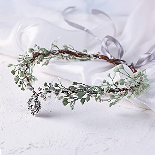 Mostory Handmade Fairy Flower Crown Floral Headband Elf Headpiece For Women Girls Renaissance Wedding Cosplay Bridal Shower Maternity Shoot Party Green #TOP5