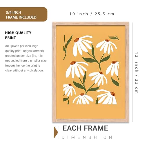 Image of kotart Home Decor Floral Painting Decorative Wall Art | Aesthetic Poster With Frame For Living Room Bed Room Hotel Wall Decor Digital Reprint Set of 3 (10X13 inch)