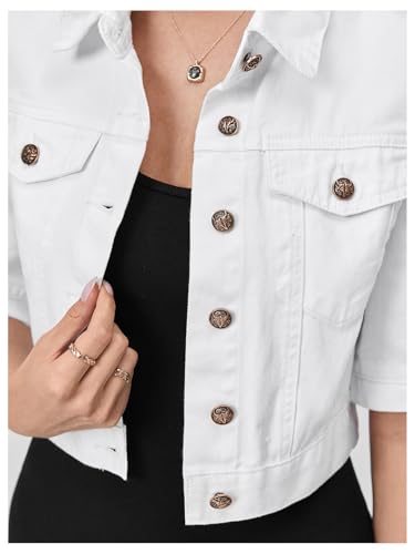 MakeMeChic Women's Denim Jacket Button Down Short Sleeve Crop Jean Coat Jacket4