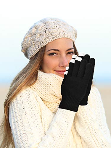 Image of Pangda 12 Pairs Winter Touch Screen Gloves for Men Women Stretch Knitted Texting Gloves Warm Windproof Solid Color Mittens