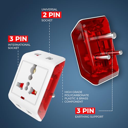 Image of Elleys DICI 6A 3 Pin Multi Plug Socket Travel Adapter with Universal Socket (240V) supoort 2 pin-3 pin Socket | Multiplug Sockets Adaptors with Power Supply Indicator for Home,Office 4Pcs